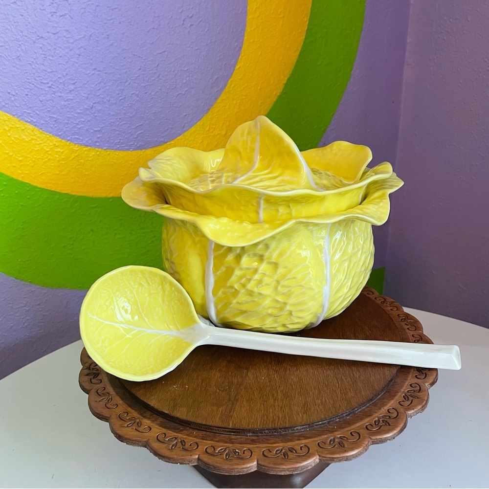 Secla Portugal Majolica Yellow Cabbage Soup Tureen Pottery vintage 50s